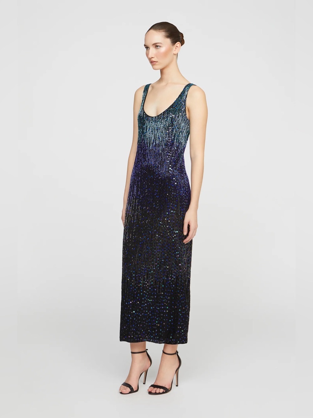 Halston Anastasia Iridescent Blue-Purple Sequin Beaded Maxi Dress
